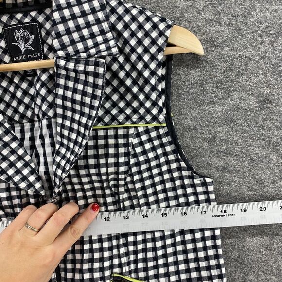 5/$45 Abbie Mags Top Women M Medium Black Plaid Full Zip  Cotton Sleeveless - Picture 5 of 9